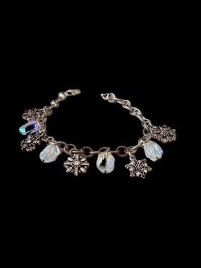 Brighton SNOW DIVA Snowflake Charm Bracelet Silver Plated Clear Crystal 7 To 8 “